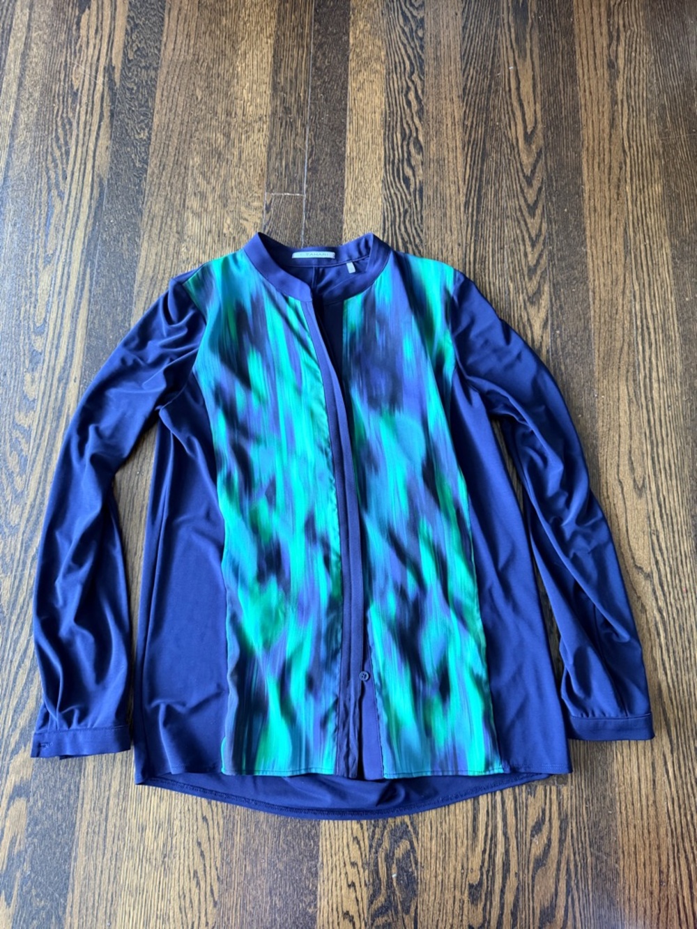 Tahari Navy and Teal Striped Blouse xs